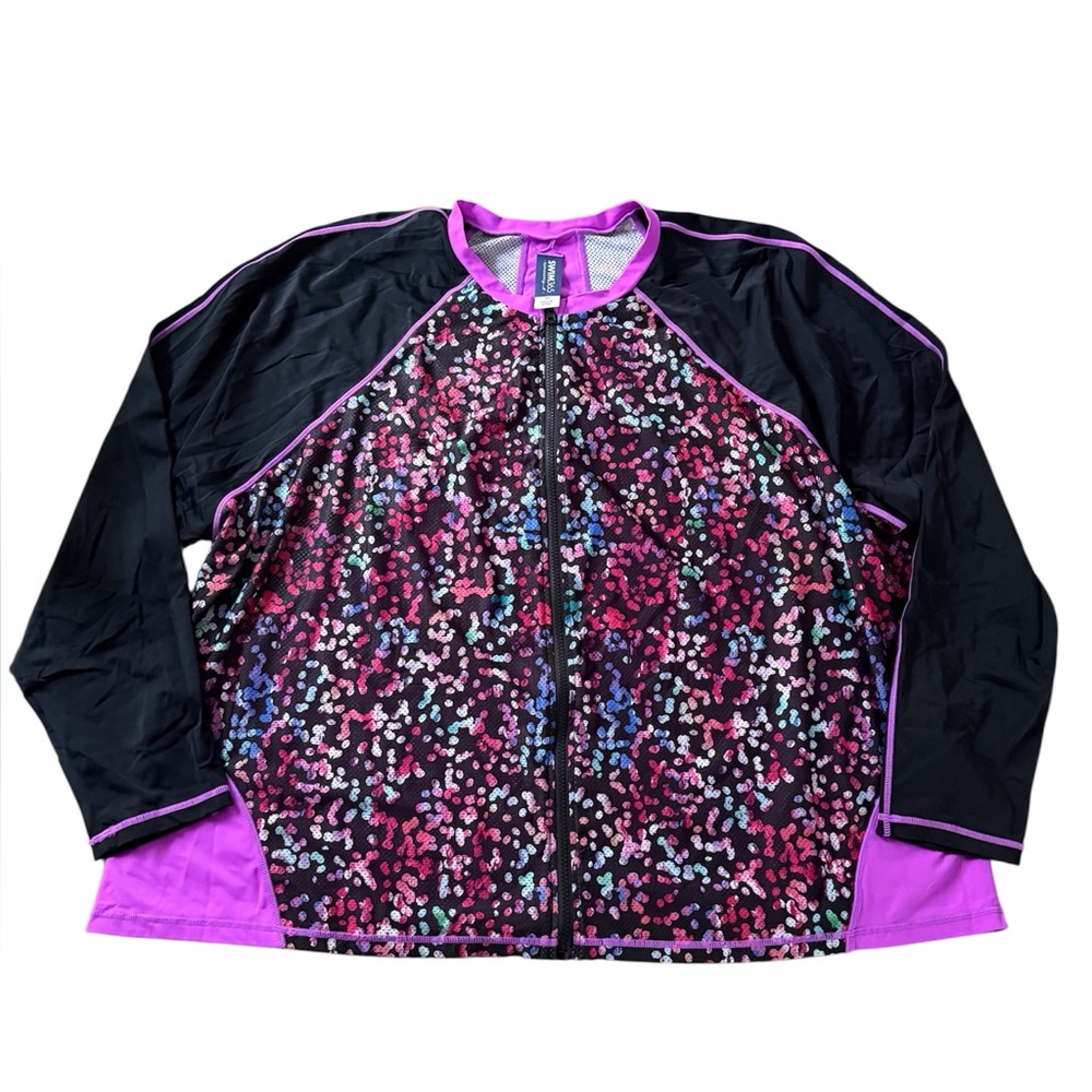 Swimsuits for All Chlorine Resistant Zip Front Long Sleeve Swim Shirt Rash Guard